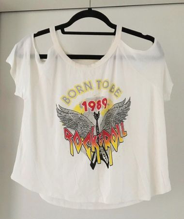 Damen kurzes T-Shirt  Schulterausschnit BORNtobeROCK&ROLL