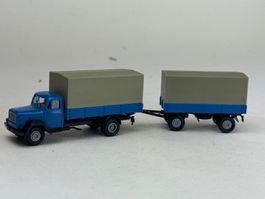 GB2- Brekina Magirus Pritschen Lastzug blau