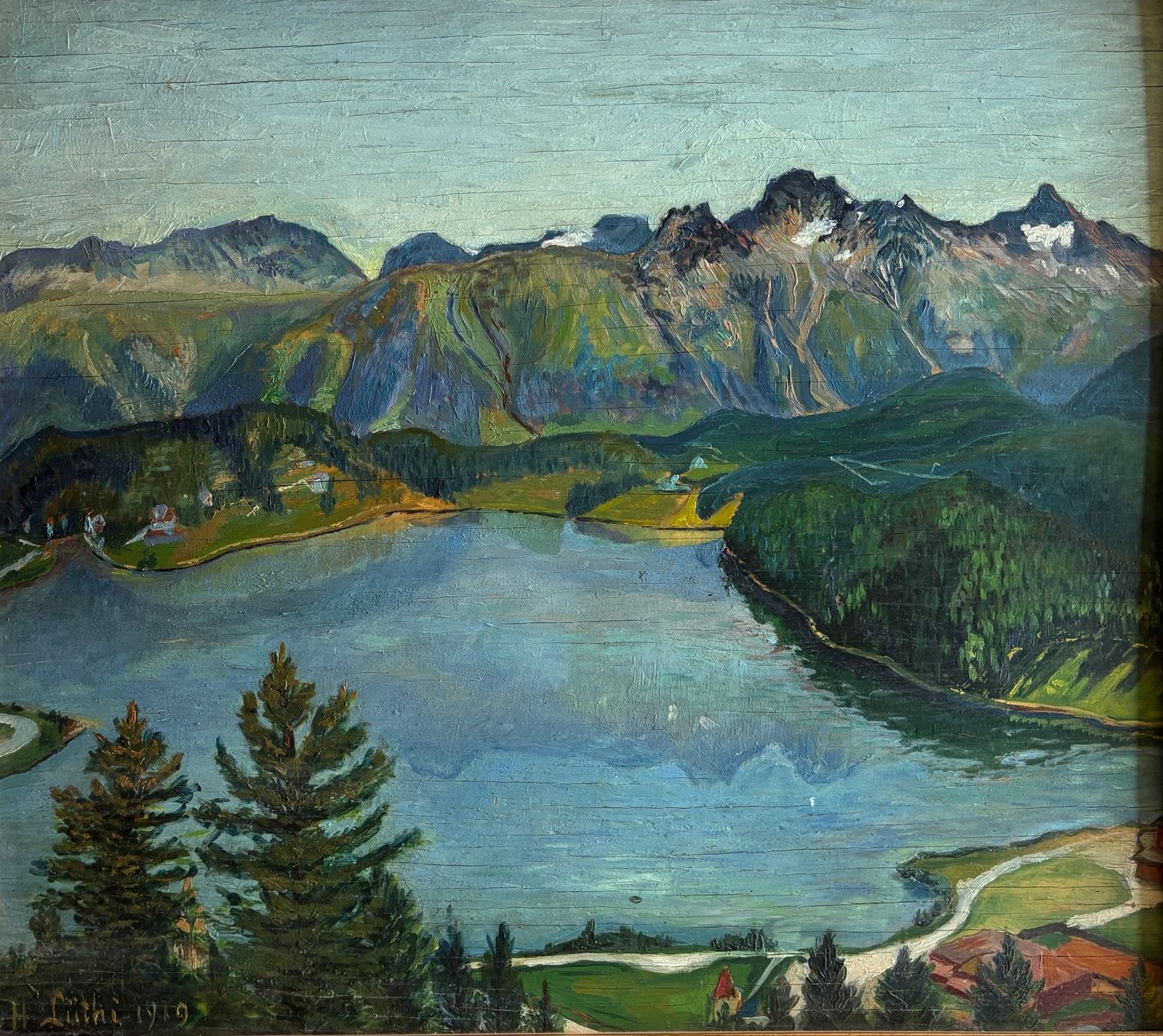 Dipinti: H. Lüthi, Schweizer Landschaft, 1919, wunderschönes Ölbild – Usato da Frauenfeld venduto da Merk52 1