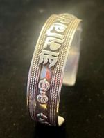 Beau Bracelet Jonc Tibétain Argent Massif 925 Mantras 70s