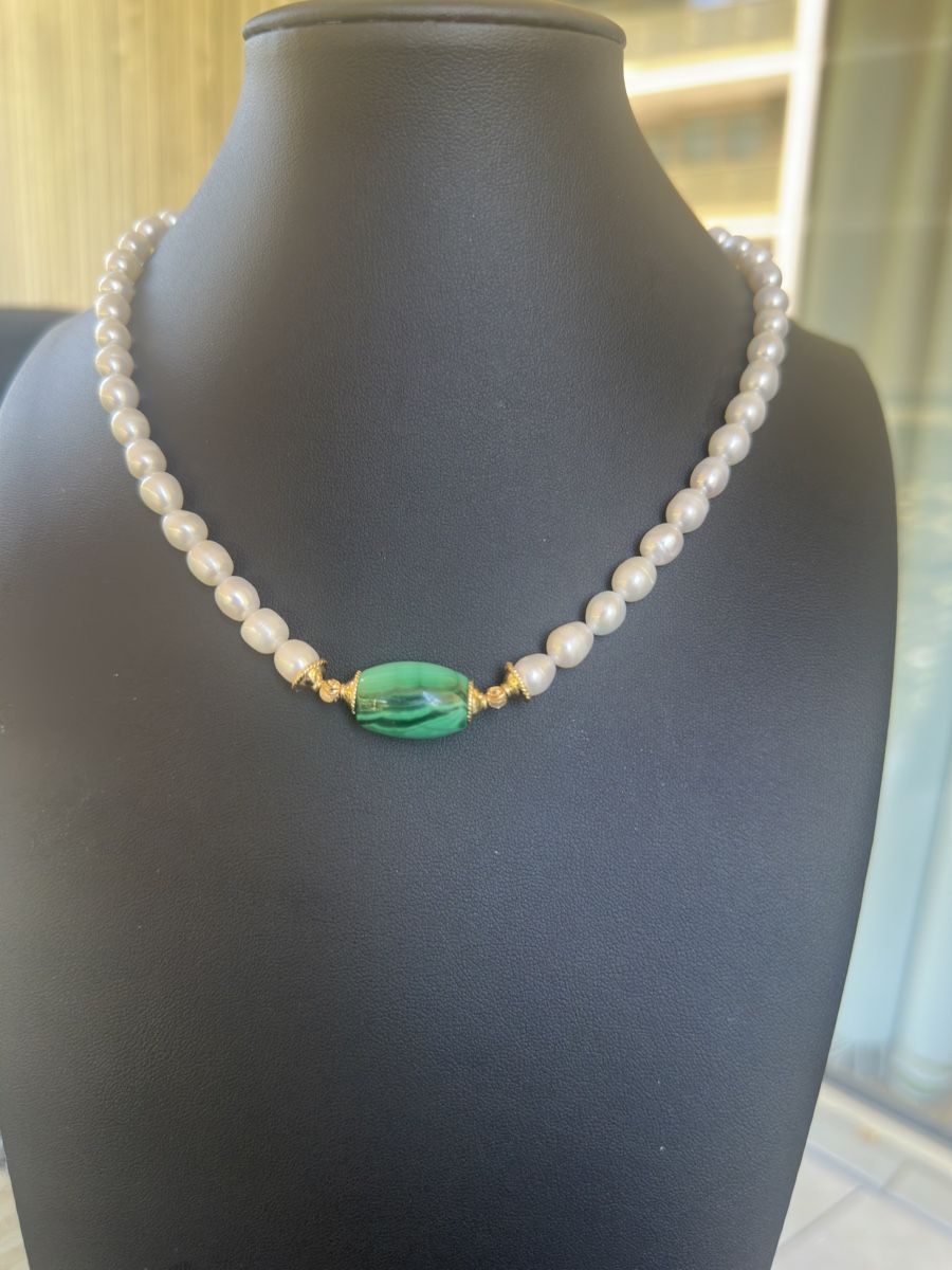 Catenine: Perlenkette mit Malachit , handgemachte, Sommer – Nuovo e nell'imballaggio originale da Kriens venduto da Hortensie6