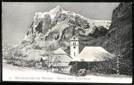Grindelwald, Kirche und Wetterhorn im Wi