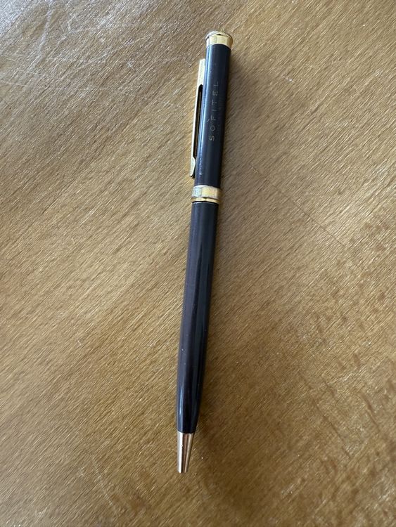 Stylo Bille Ancien Ritepoint - Corps Marron Plastique Et Doré, Avec Annonce - Occasion En Très Bon état
