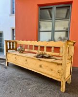 Antike Bank aus Tannenholz mit Stauraum