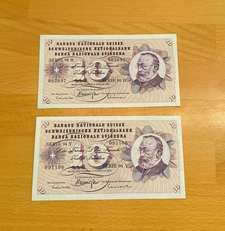 2 x 10er Note Schweizer Nationalbank Serie 98/94 (Gebraucht) in Muttenz ...
