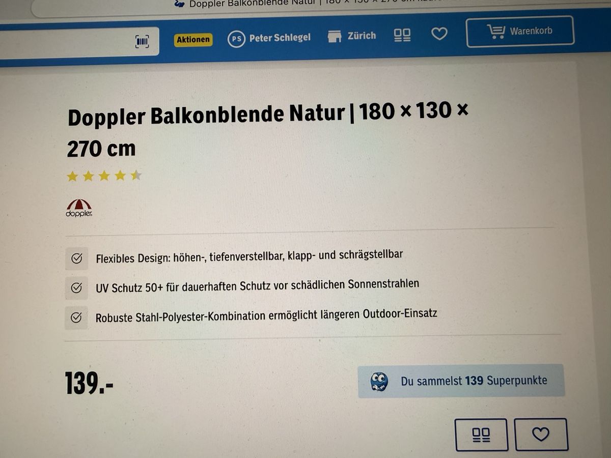 Sonnenschirme: Doppler Sonnenblende – Gebraucht aus Zollikerberg von pepino1951