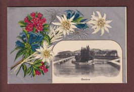 GENEVE - Fleurs - 1908 carte gauffrée