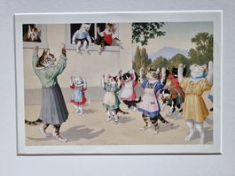 DIE FRÖHLICHE KATZENSCHULE  BILD MONTIERT AUF PASSEPARTOUT