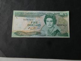 Eastern Caribbean, 5 Dollars ungefaltet