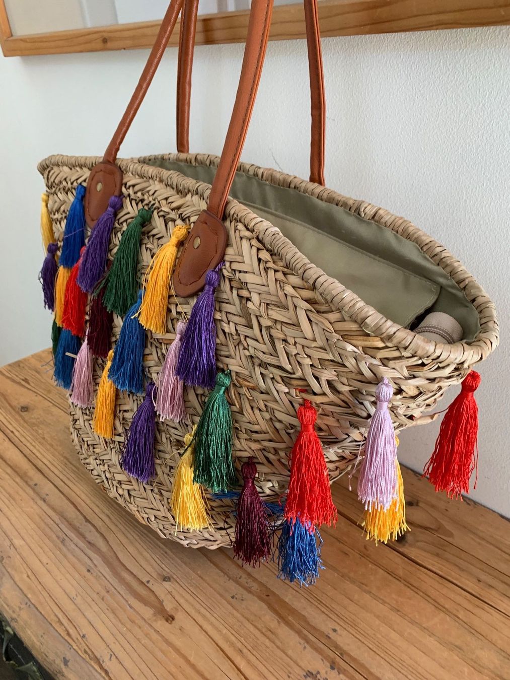Borse da donna: Strandtasche/Einkaufstasche Bast Quasten bunte Fransen – Nuovo (secondo la descrizione) da Meiringen venduto da luanik 2