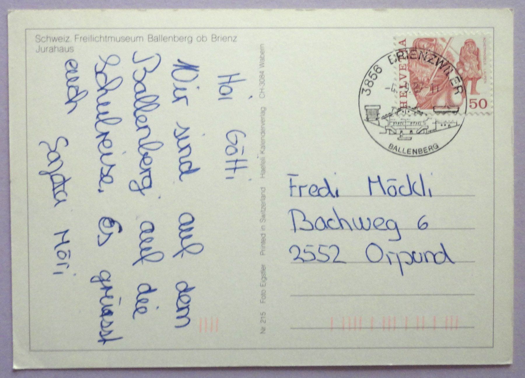 Cartoline postali: Schweiz. Freilichtmuseum Ballenberg ob Brienz – Usato da Fétigny venduto da Billy2miny 1