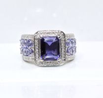 Eleganter Tansanit Ring mit Diamanten, Sterling Silber 925