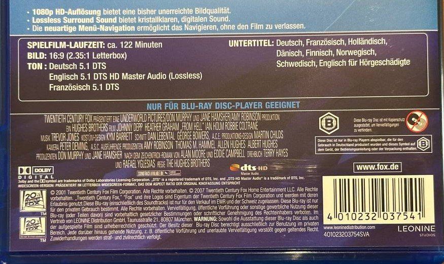 Tutti i DVDs: From Hell - Blu-ray, neuwertig, spannender Thriller! – Usato da Beringen venduto da Mantafisch1 2
