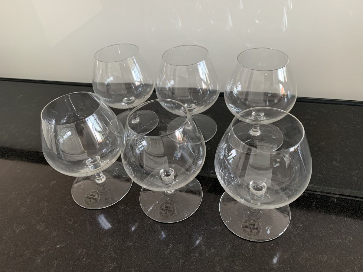 Glasi Hergiswil Bicchieri: 6 x Hergiswil Cognacglas – Nuovo e nell'imballaggio originale da Zug venduto da kuba1972