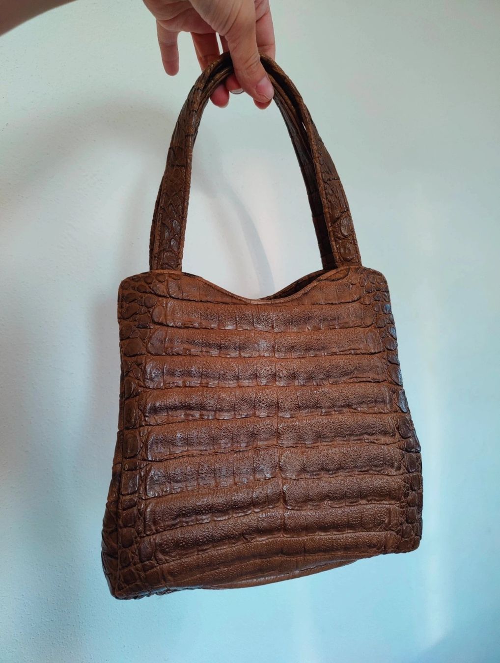Taschen für Damen: Vintage Brown Mock Croc Tote Bag – Neu (gemäss Beschreibung) aus La Tour-de-Peilz von dAutrefois 2