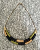 Statement Necklace woven cord gold-tone chain olive black