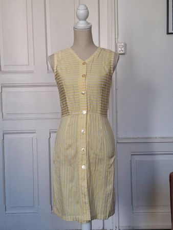 Vintage Sommer Kleid gelb weiss Gr. XS
