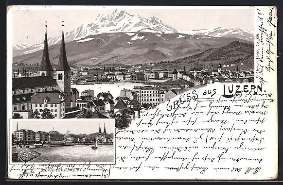Ansichtskarten: Litho Luzern, Teilansicht mit Kirche, Sc – Gebraucht aus Berlin von bartko-reher