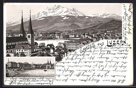 Litho Luzern, Teilansicht mit Kirche, Sc