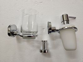 Seifenspender, Glashalter, Handtuchhaken