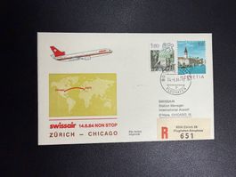 Swissair Erstflugbrief Zürich-Chicago 1984