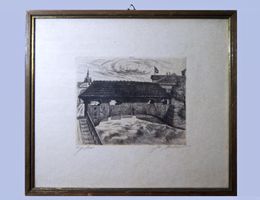 Original-Radierung einer Brücke, signiert