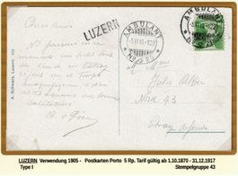 Karte mit Tellknabe Type 1 und Luzern Stabstempel