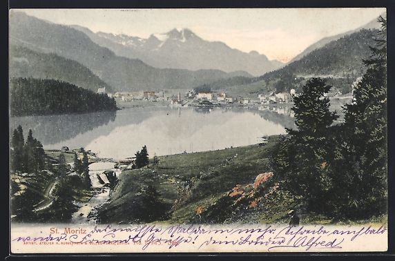 Cartes postales: AK St. Moritz, Panorama mit Brücke – D'occasion à Berlin par bartko-reher