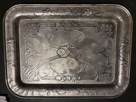 Serviertablett Merkur Jugendstil Metall mit Patina antik