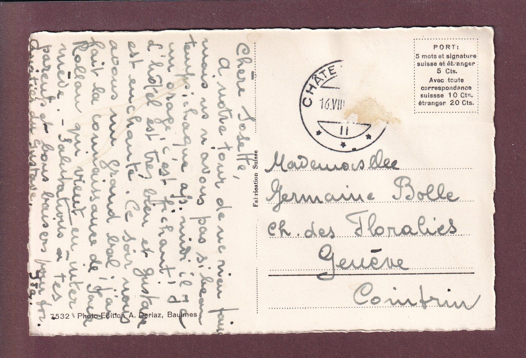 Cartoline postali: Une Partie de CHÂTEAU D'OEX – Usato da Pully venduto da nicecards 1