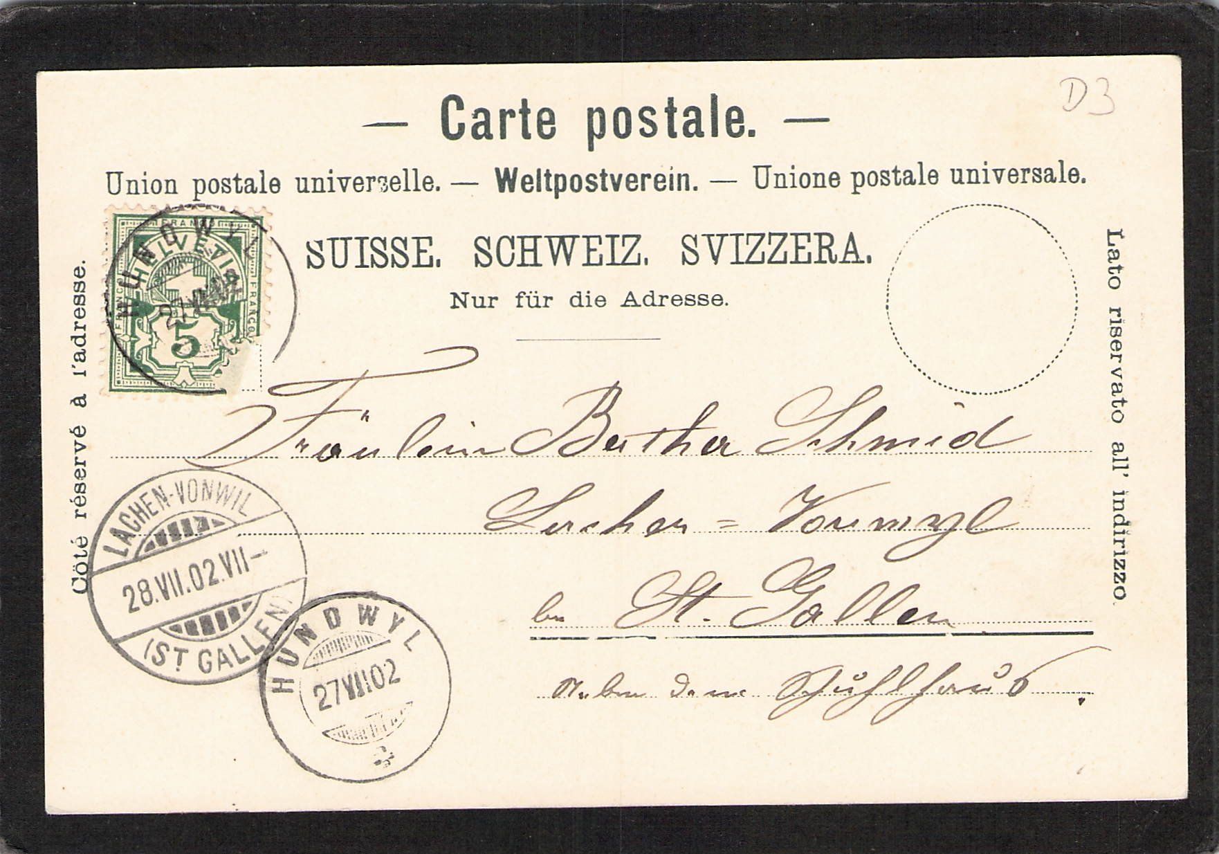 Cartoline postali: Gruss aus Hundwyl , gel. 1902 – Usato da Reichenburg venduto da Pipo-67 1