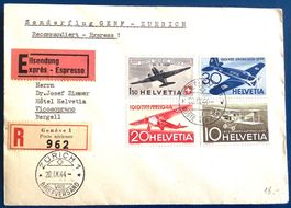 1944 Flugpost Express F37 - F40 Genève - Zürich