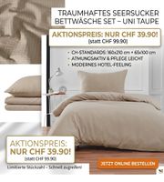 Seersucker Bettwäsche Uni Taupe 160x210 + 65x100cm