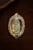Aschenbecher 800 Silber Oval mit floralem Rand und Gravur