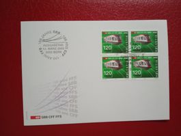 FDC 100 Jahre SBB 2002 Viererblock 120 Rappen