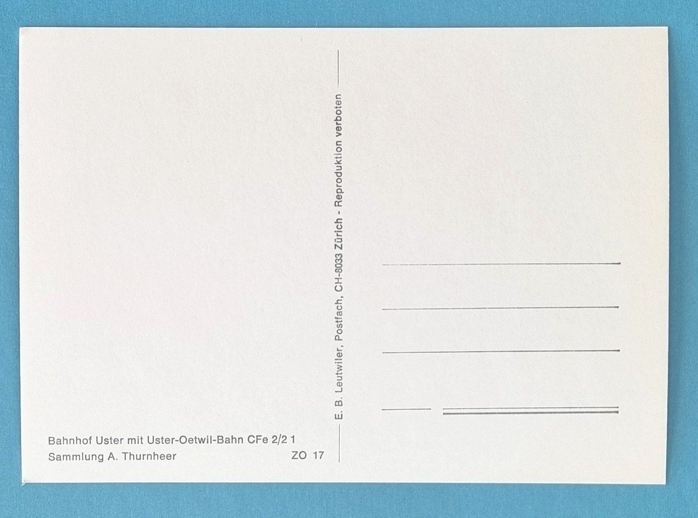 Ansichtskarten: Uster - Bahnhof - Uster-Oetwil-Bahn - CFe 2/2 1 – Gebraucht aus Rothrist von RROENK 1