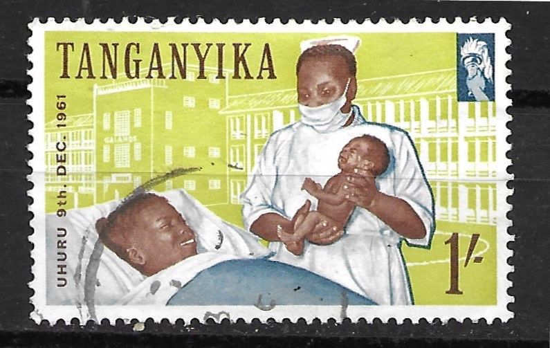 Alle Briefmarken: Tanganjika 1961: Pflegerin mit Mutter und Kind – Gebraucht aus Zürich von Rainstamps