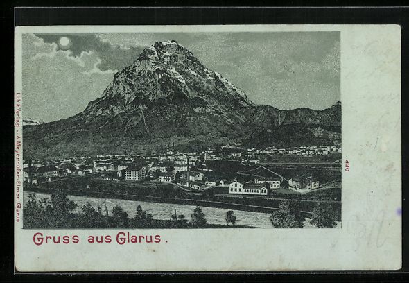Ansichtskarten: Mondschein-Lithographie Glarus, Teilansi – Gebraucht aus Berlin von bartko-reher