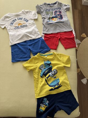 3x T-Shirt & Shorts, Grösse 104,,Top Zustand
