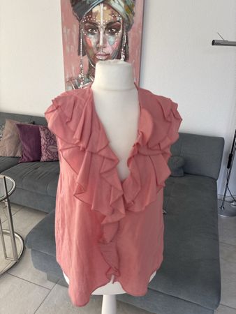 Zara Bluse / Top mit Rüschen, Grösse L, Lachsfarbe