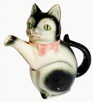 Katzen Teekanne Vintage 50er keramik Kitsch grüne Augen