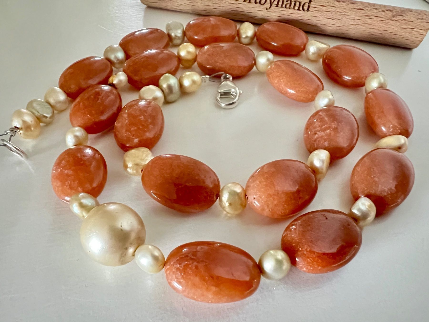 Catenine: Collier Aventurin & Echtperlen/Barockperlen Silber 925 52cm – Nuovo (secondo la descrizione) da Ruswil venduto da artbyhand
