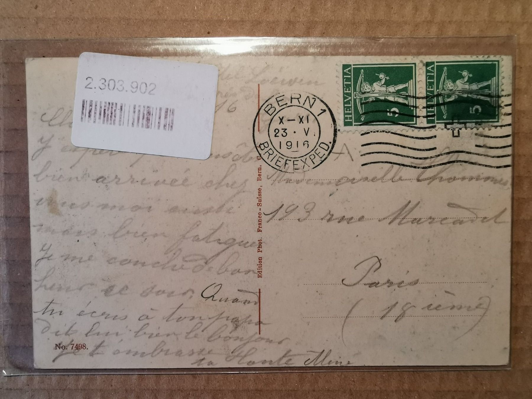 Ansichtskarten: Ancienne CP Bern  - le Casino 1916 – Gebraucht aus Pailly von jme99 1