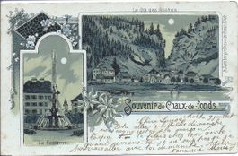 CHAUX - de - FONDS, litho 2 vues dont une du col des roches