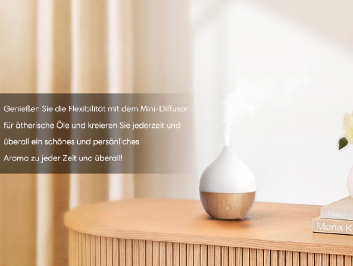 Duftöldiffusoren: Aroma Diffuser, 100ml weiss-braun Holzoptik – Neu und originalverpackt aus Basel von Seifehuesli 5