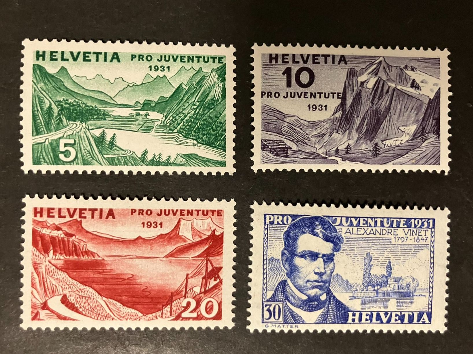 Alle Briefmarken: Pro Juventute 1931, J57-J60, ** – Gebraucht aus Würenlos von Eulenpostuhu
