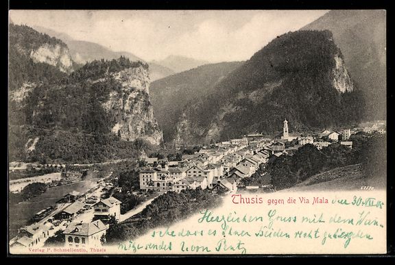 Cartoline postali: AK Thusis, Blick gegen die Via Mala – Usato da Berlin venduto da bartko-reher