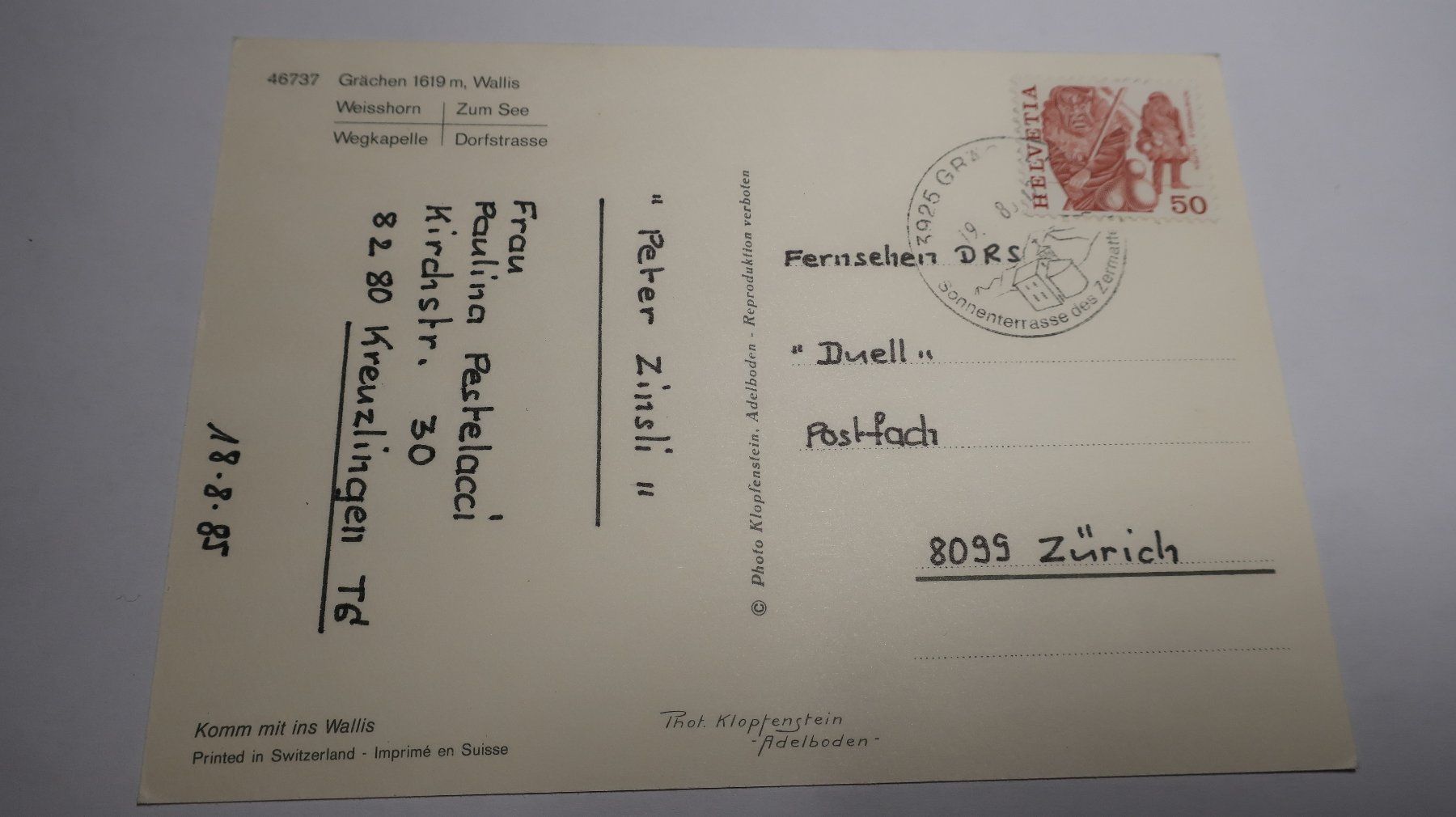 Cartoline postali: Grächen Multivues  1985 – Usato da Cormoret venduto da Pascalll2001 3