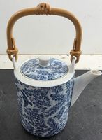 Japanische Porzellan-Teekanne mit Bambusgriff – Blau-Weiss