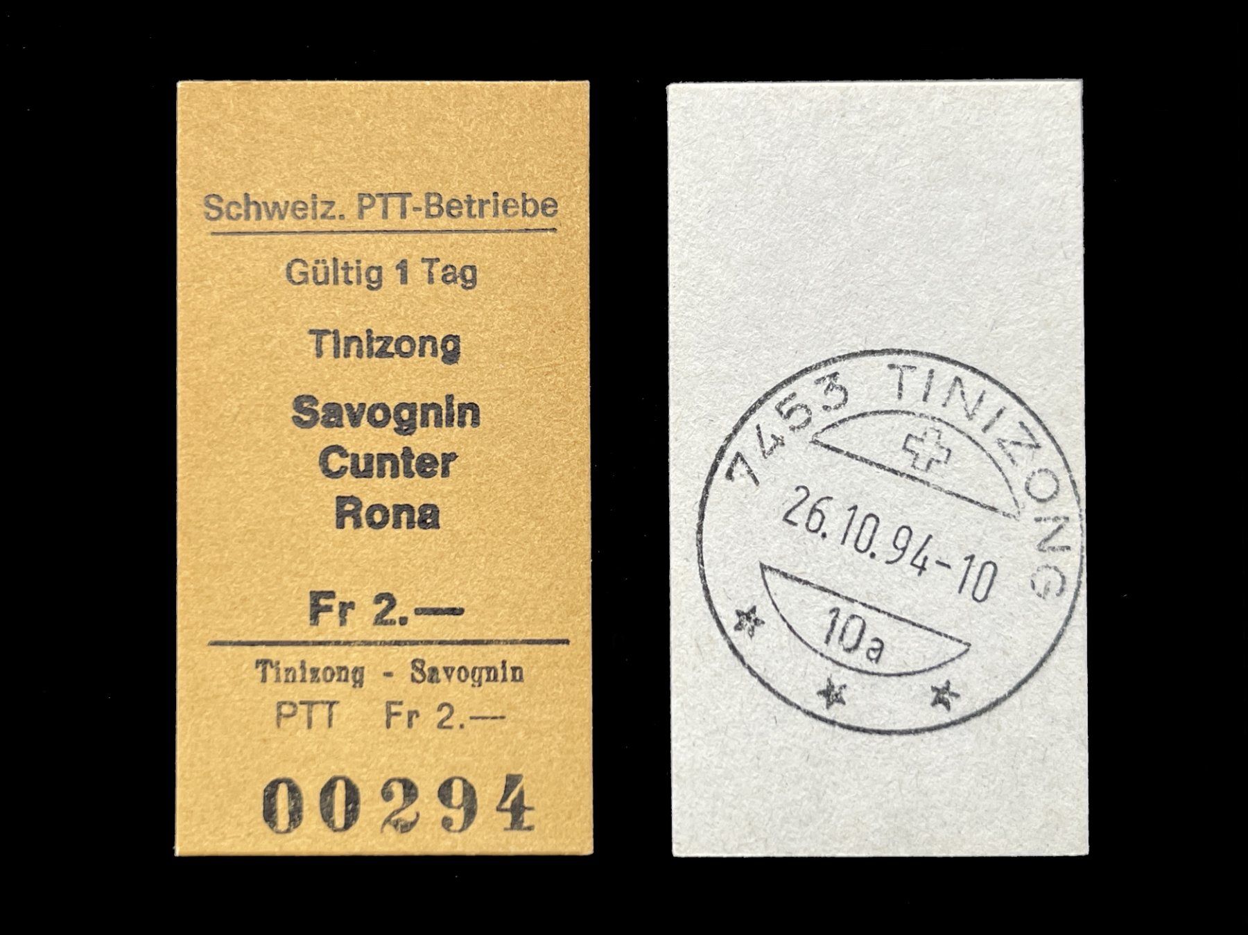 Biglietti: Tinizong Cunter Savognin Postauto Edmondsonsches Billett – Nuovo (secondo la descrizione) da Bern venduto da AWiBe